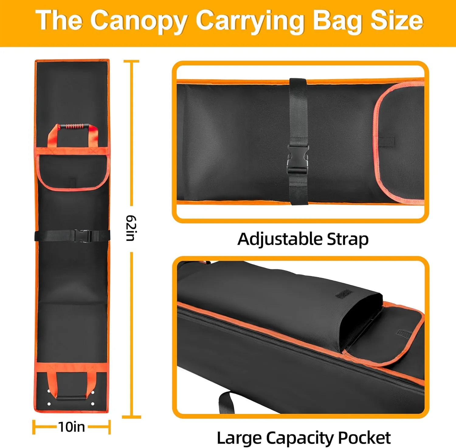 10 x 10 x 62in Canopy Bag Replacement for 10 x 10 Pop Up Canopy Tent with Roller Wheels - Canopy Carrying Bag with Handles - Pop Up Canopy Replacement Parts - 600D Waterproof Oxford Fabric