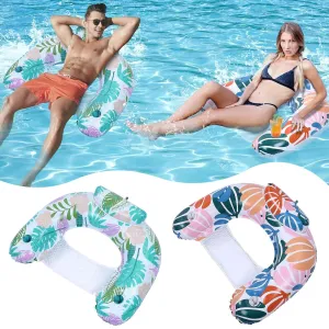 2 Pack Pool Floats Adult,Inflatable Pool Chairs with Cup Holders,Blow up Lounge Hammock Pool Toys for Swimming Pool Beach Ocean Lake Party Summer Water Fun