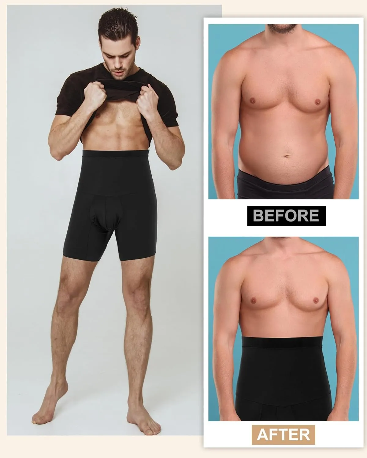 2 Pcs Men Girdle Tummy Control Shorts Compression Underwear High Waist Trainer Shapewear Body Shaper Boxer Briefs
