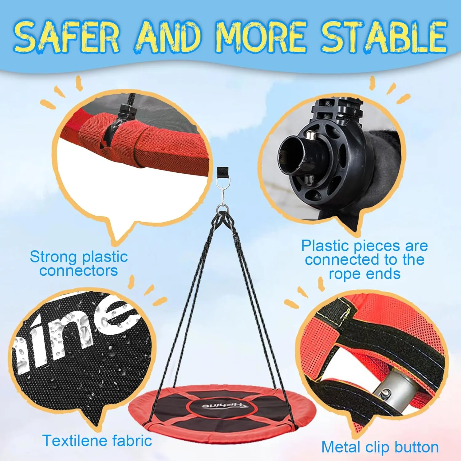 43" Saucer Tree Swing for Kids, 360° Rotate Waterproof Flying Saucer Swing with Swivel, Hanging Straps, Adjustable Ropes, Round Mat Spinner Swing for Tree/Swing Set, Red