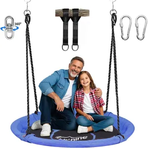 43" Saucer Tree Swing for Kids - 360 Rotate Waterproof Flying Saucer With Swivel, Hanging Straps, Adjustable Ropes - Round Mat Spinner for Tree/Swing Set (Blue)