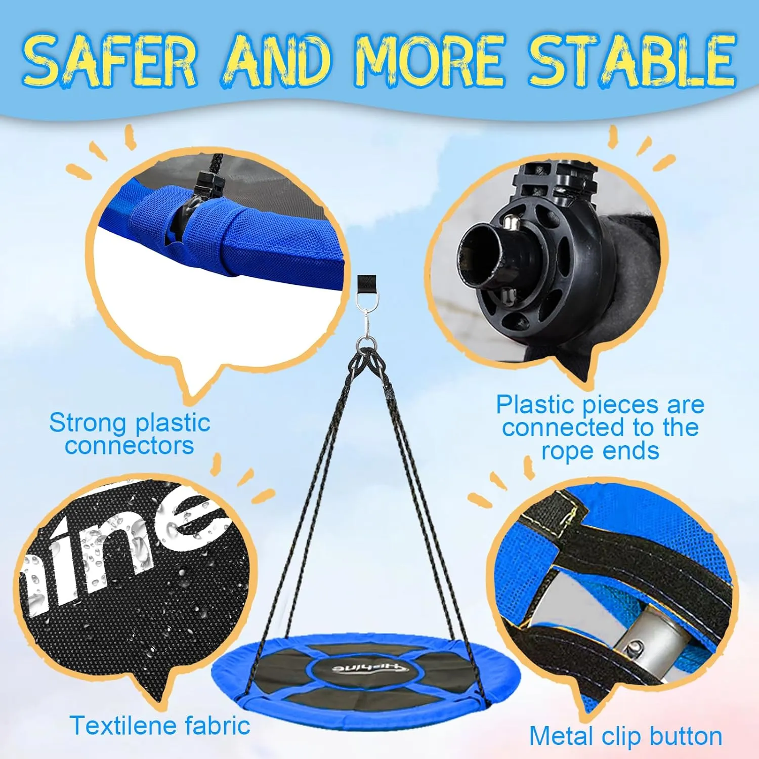 43" Saucer Tree Swing for Kids - 360 Rotate Waterproof Flying Saucer With Swivel, Hanging Straps, Adjustable Ropes - Round Mat Spinner for Tree/Swing Set (Blue)
