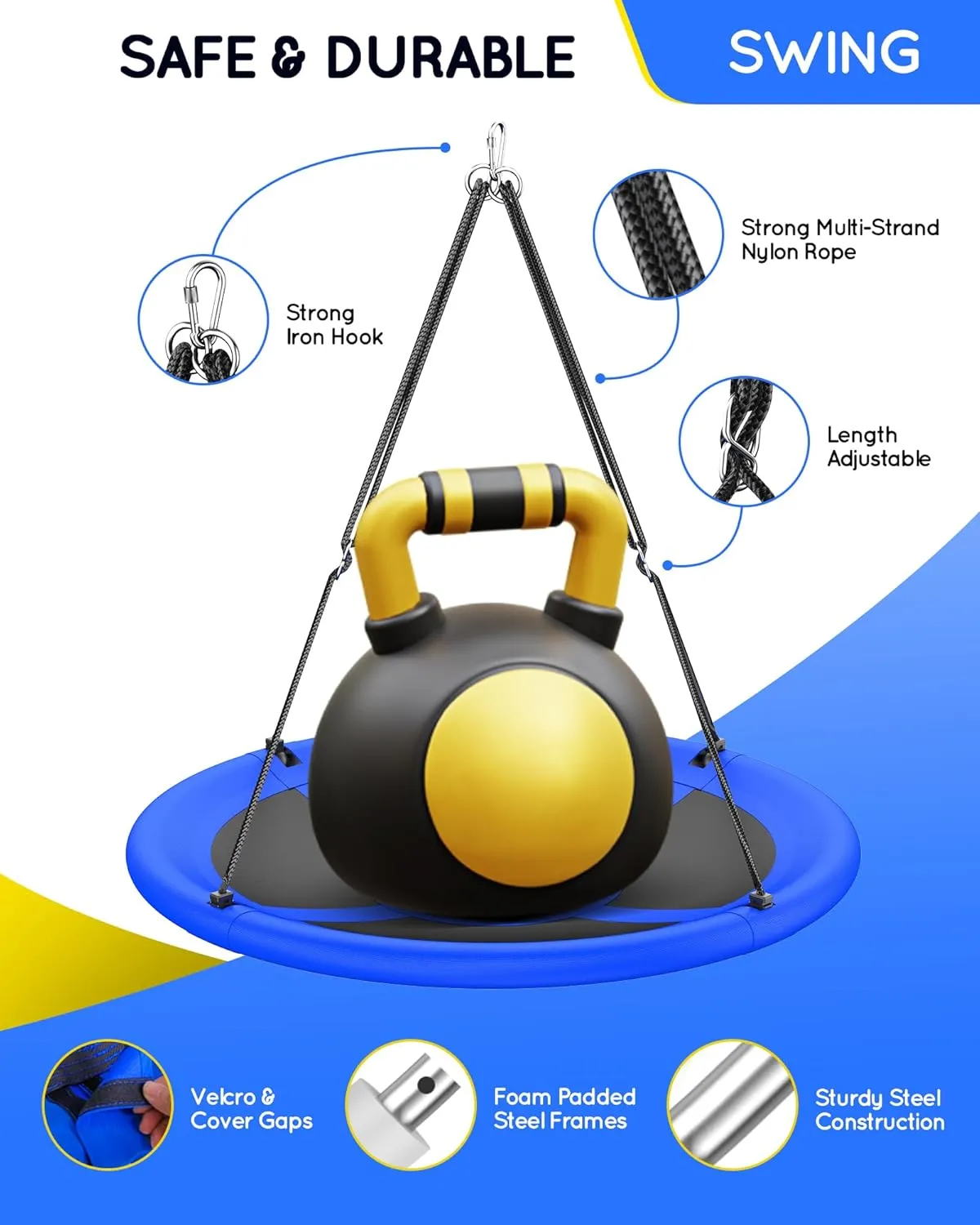 43" Saucer Tree Swing for Kids Adult, 700lbs Weight Capacity, Waterproof Flying Saucer Swing with Adjustable Hanging Straps, Swing Seats for Backyard Outdoor Indoor Playground, Blue