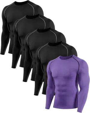 4,5,6 Pack Men's Compression Shirts Long Sleeve Rash Guard Workout Undershirt Base Layer Athletic Shirt