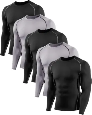 4,5,6 Pack Men's Compression Shirts Long Sleeve Rash Guard Workout Undershirt Base Layer Athletic Shirt