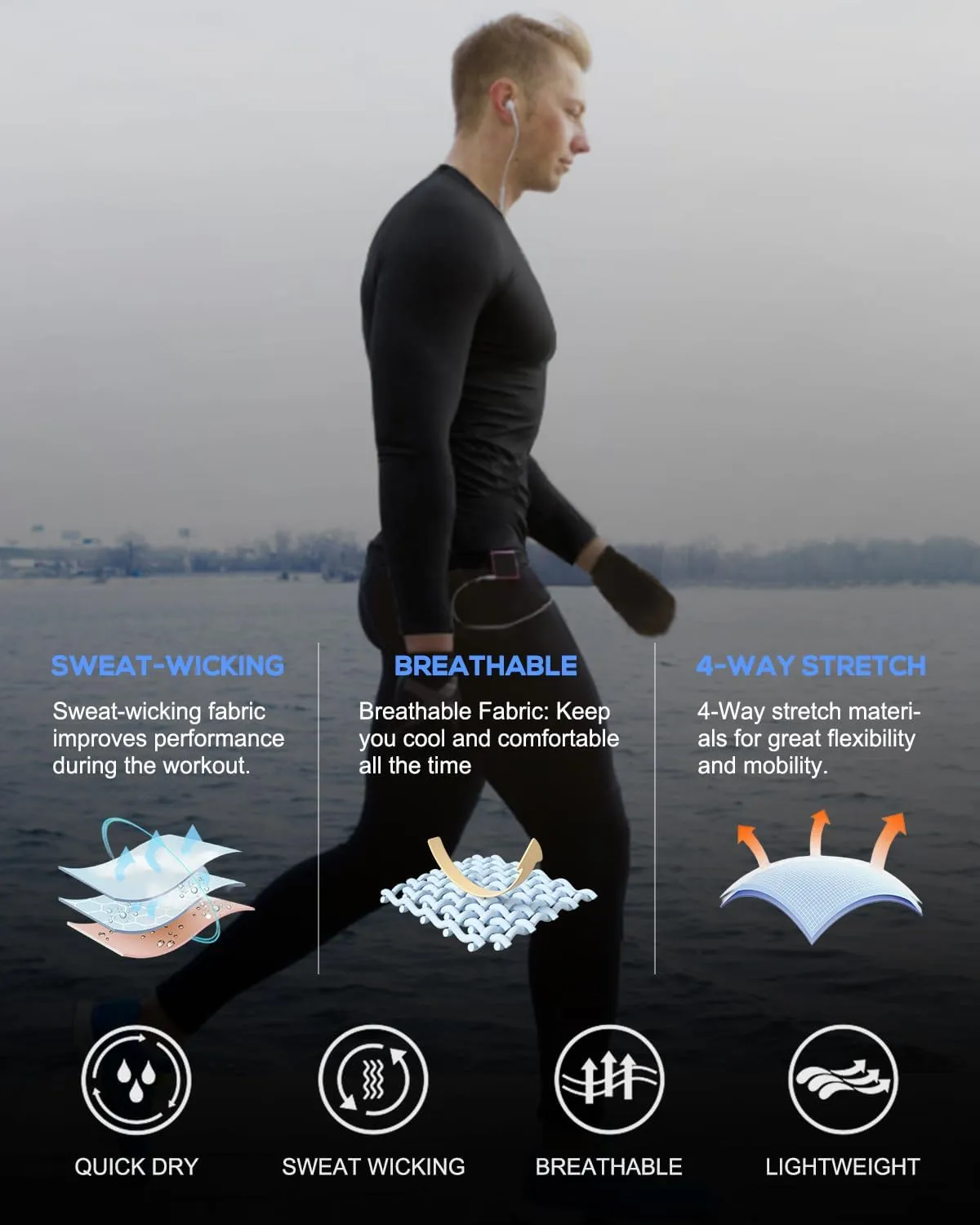 4,5,6 Pack Men's Compression Shirts Long Sleeve Rash Guard Workout Undershirt Base Layer Athletic Shirt