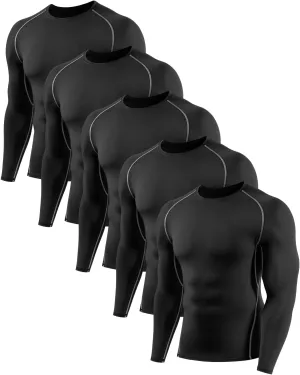 4,5,6 Pack Men's Compression Shirts Long Sleeve Rash Guard Workout Undershirt Base Layer Athletic Shirt