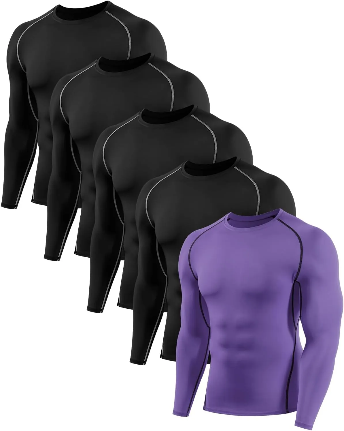 4,5,6 Pack Men's Compression Shirts Long Sleeve Rash Guard Workout Undershirt Base Layer Athletic Shirt