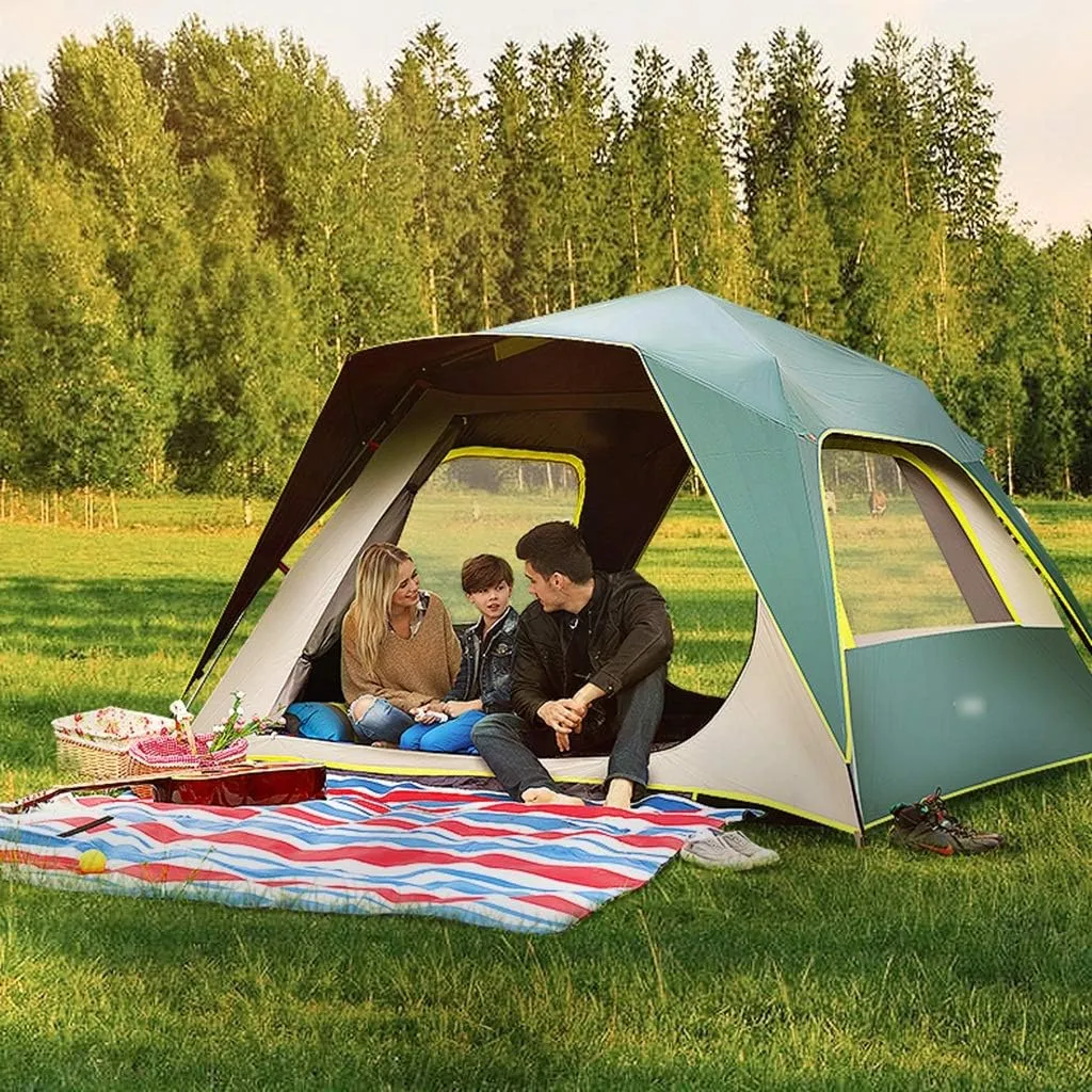 5-6 Person Lightweight Backpacking Tent Windproof Camping Tent Awning Family Tent Double Layer with Automatic Pop-Up Beach Tent for Outdoor Camping Family Beach Hunting Hiking Travel
