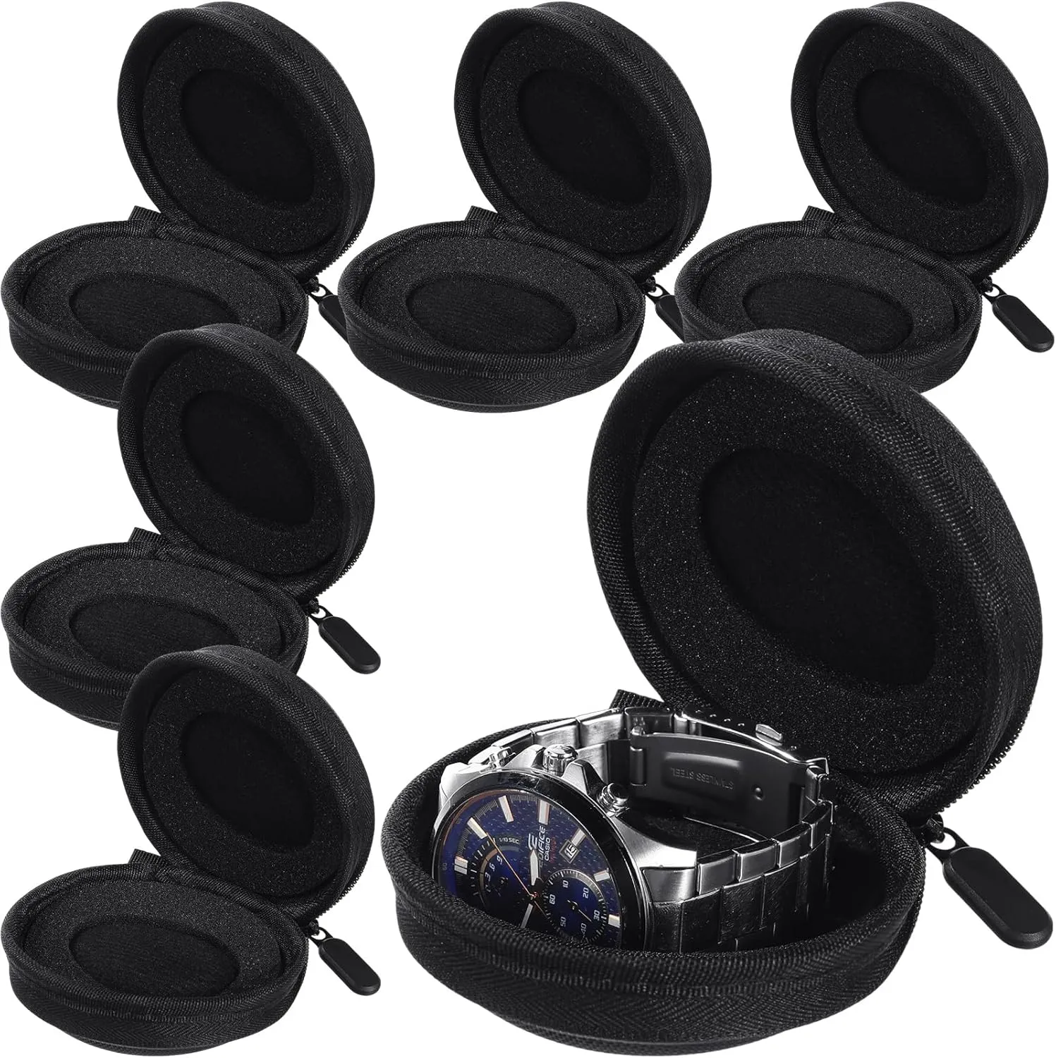 Abbylike 6 Pack Watch Travel Case Bulk for Men, Portable Single Watch Box Organizer, Fits All Wristwatches Smartwatches Storage Box up to 1.97 in/50mm and 1 Slot Journey Gift for Travel Gym
