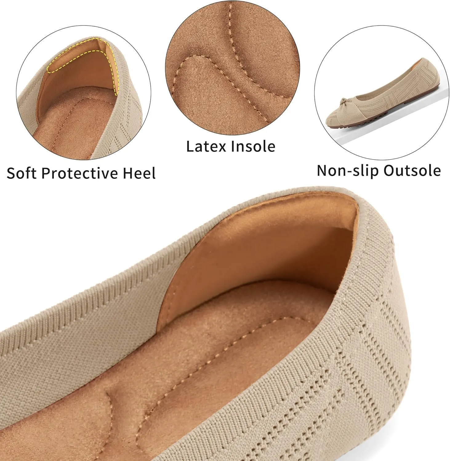 Ablanczoom Ballet Flats Shoes for Women: Dressy Round Toe Bow Knit Flats Comfortable Slip On Dress Shoes for Work Business Wedding