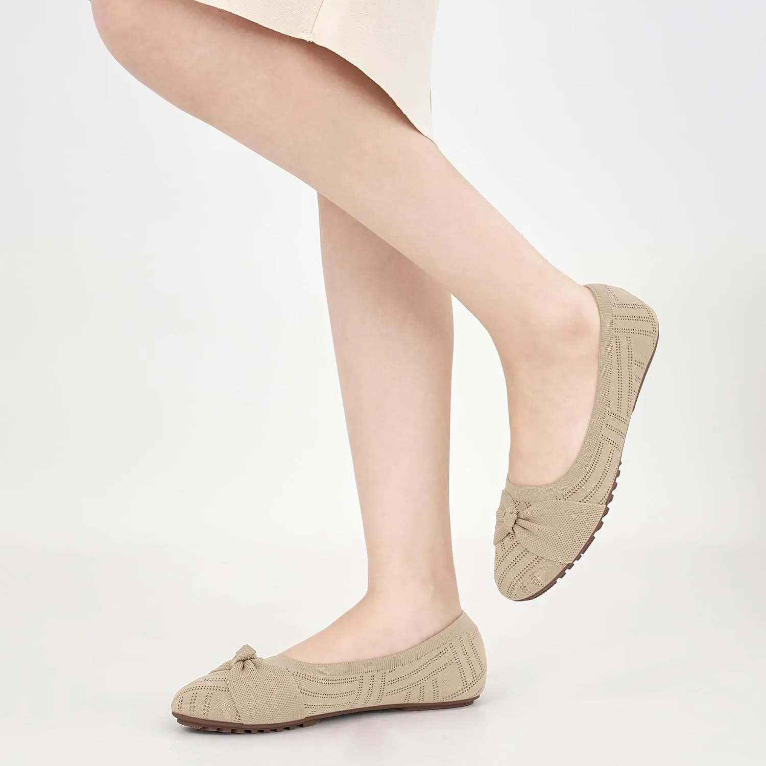 Ablanczoom Ballet Flats Shoes for Women: Dressy Round Toe Bow Knit Flats Comfortable Slip On Dress Shoes for Work Business Wedding