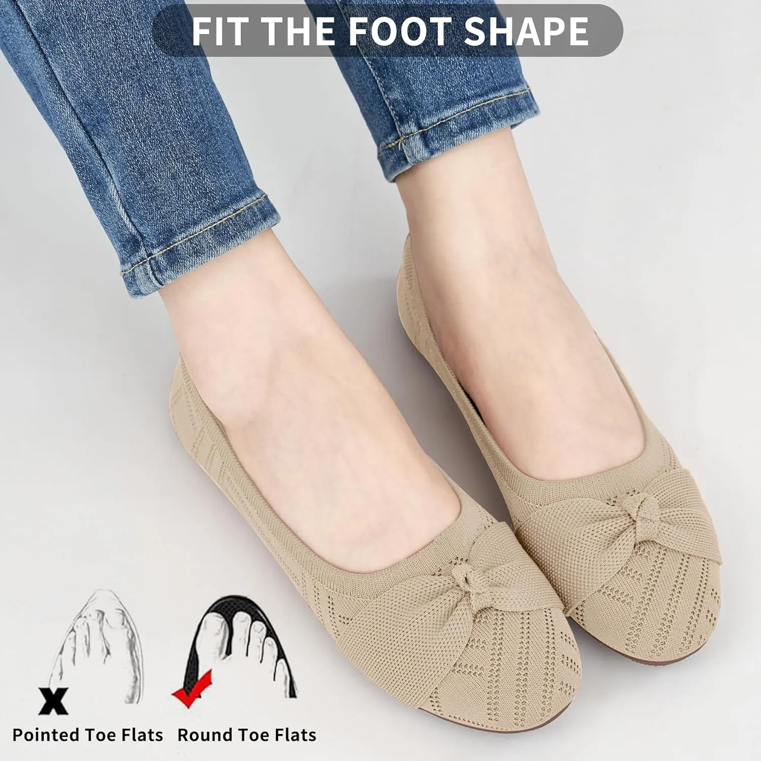 Ablanczoom Ballet Flats Shoes for Women: Dressy Round Toe Bow Knit Flats Comfortable Slip On Dress Shoes for Work Business Wedding
