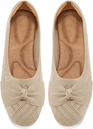 Ablanczoom Ballet Flats Shoes for Women: Dressy Round Toe Bow Knit Flats Comfortable Slip On Dress Shoes for Work Business Wedding