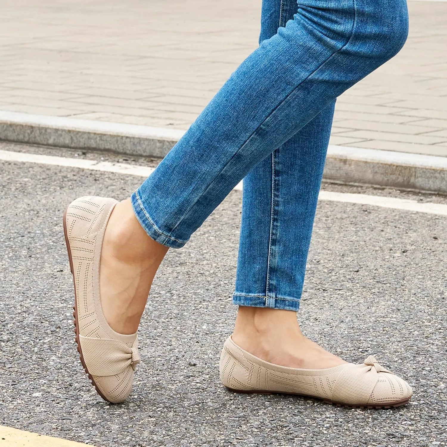 Ablanczoom Ballet Flats Shoes for Women: Dressy Round Toe Bow Knit Flats Comfortable Slip On Dress Shoes for Work Business Wedding