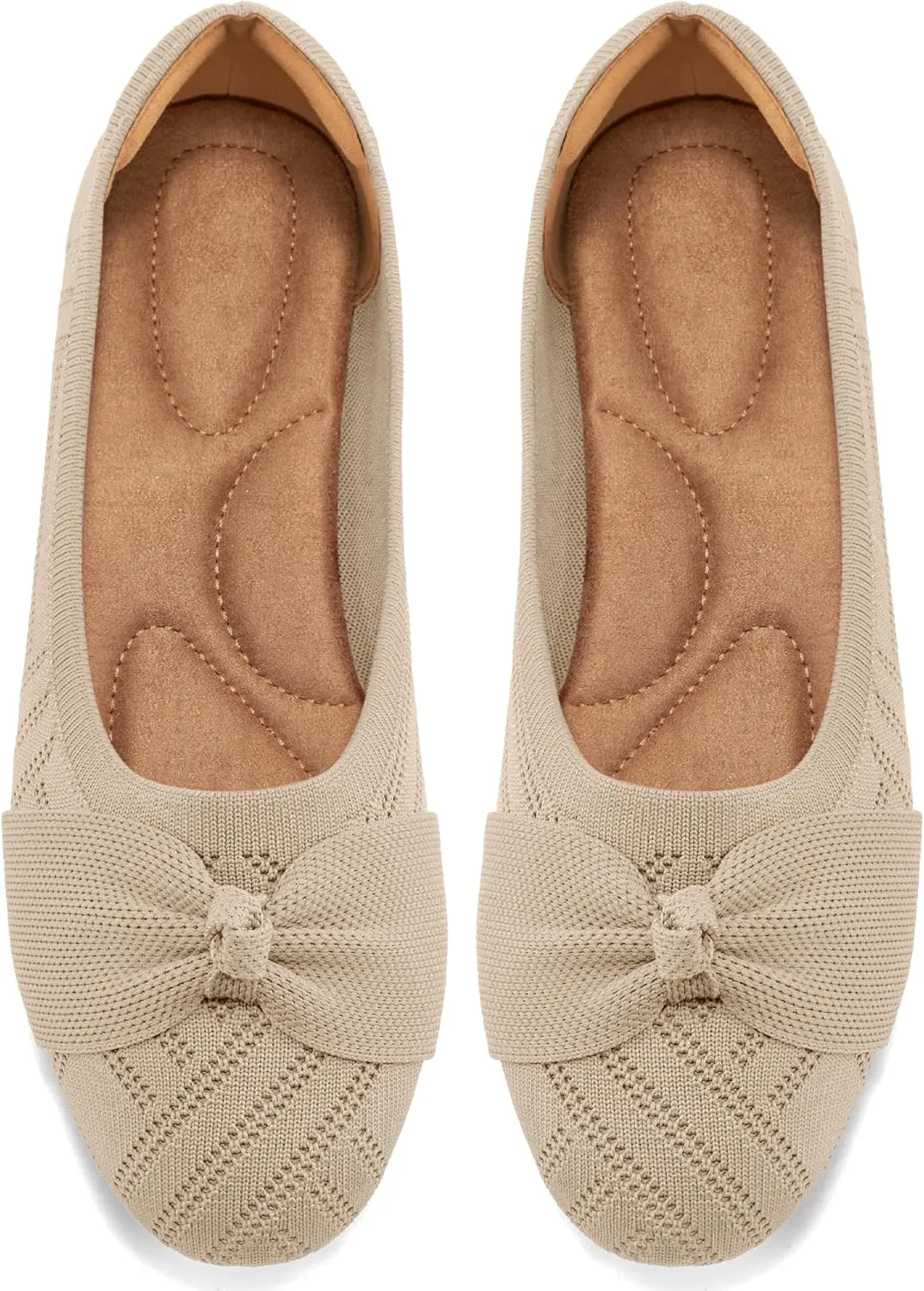 Ablanczoom Ballet Flats Shoes for Women: Dressy Round Toe Bow Knit Flats Comfortable Slip On Dress Shoes for Work Business Wedding