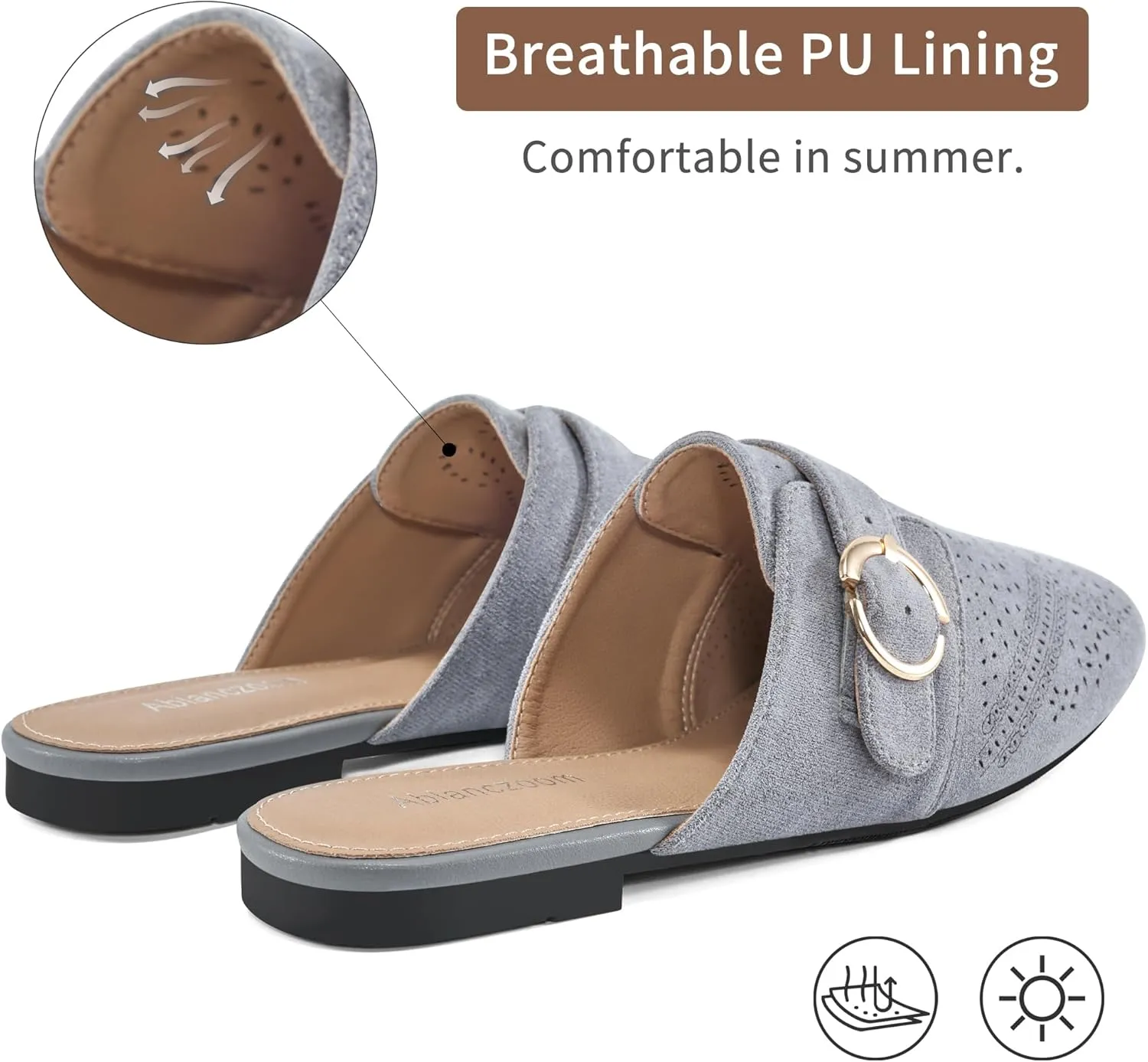 Ablanczoom Mules for Women Flat Shoes: Comfortable Slip On Suede Dressy Buckle Closed Toe Backless Womens Mule 2025