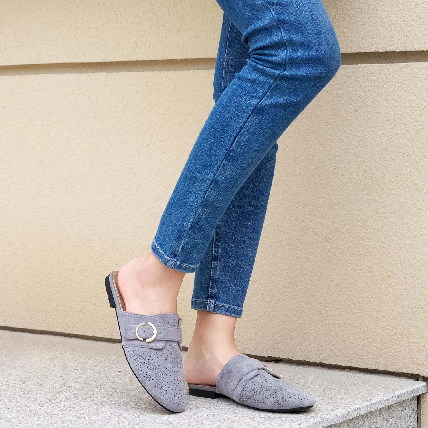 Ablanczoom Mules for Women Flat Shoes: Comfortable Slip On Suede Dressy Buckle Closed Toe Backless Womens Mule 2025
