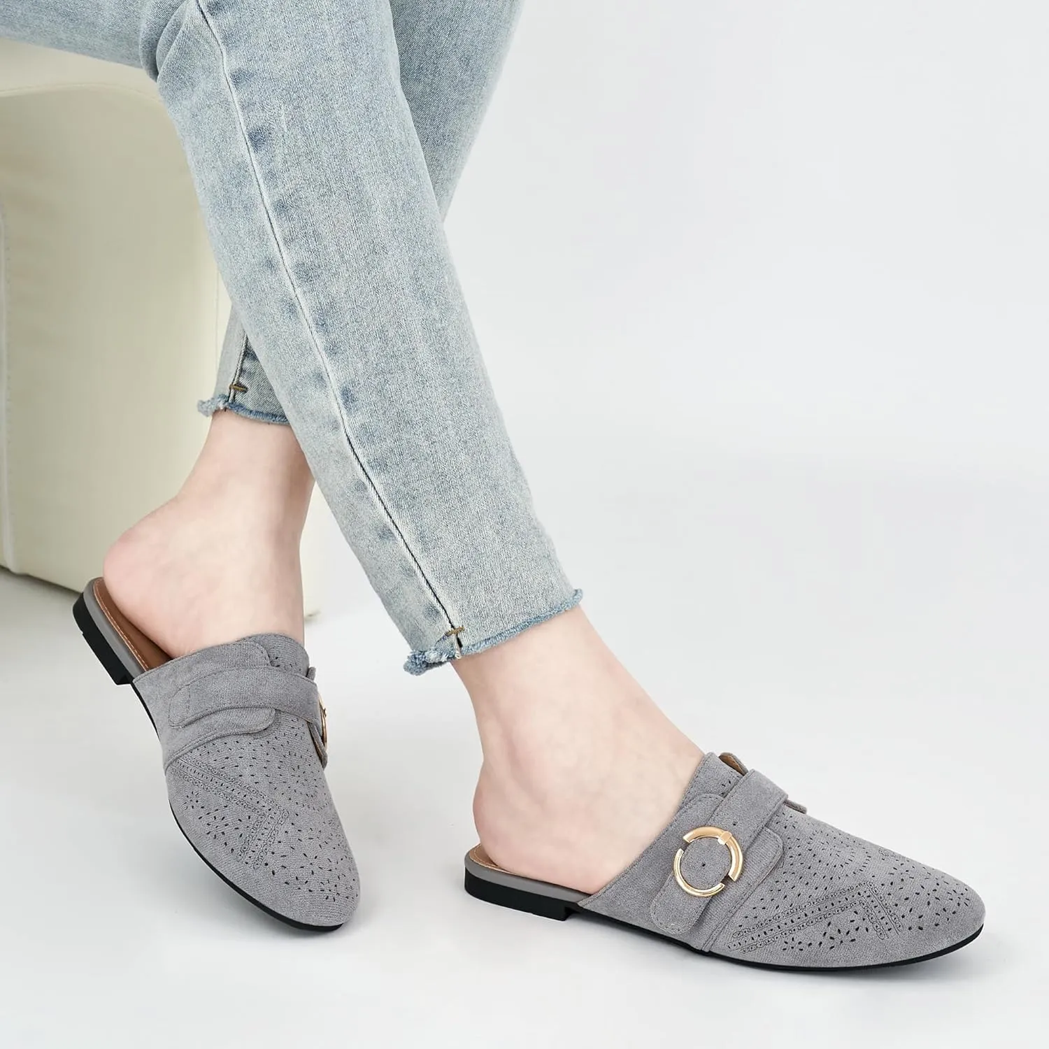 Ablanczoom Mules for Women Flat Shoes: Comfortable Slip On Suede Dressy Buckle Closed Toe Backless Womens Mule 2025