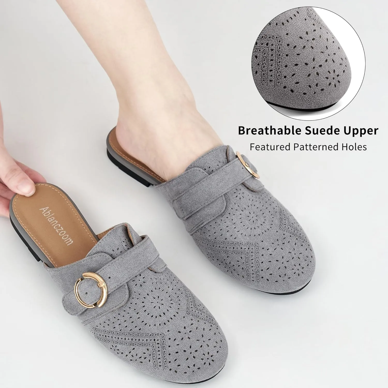Ablanczoom Mules for Women Flat Shoes: Comfortable Slip On Suede Dressy Buckle Closed Toe Backless Womens Mule 2025