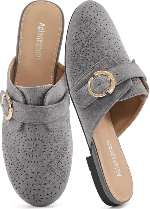 Ablanczoom Mules for Women Flat Shoes: Comfortable Slip On Suede Dressy Buckle Closed Toe Backless Womens Mule 2025