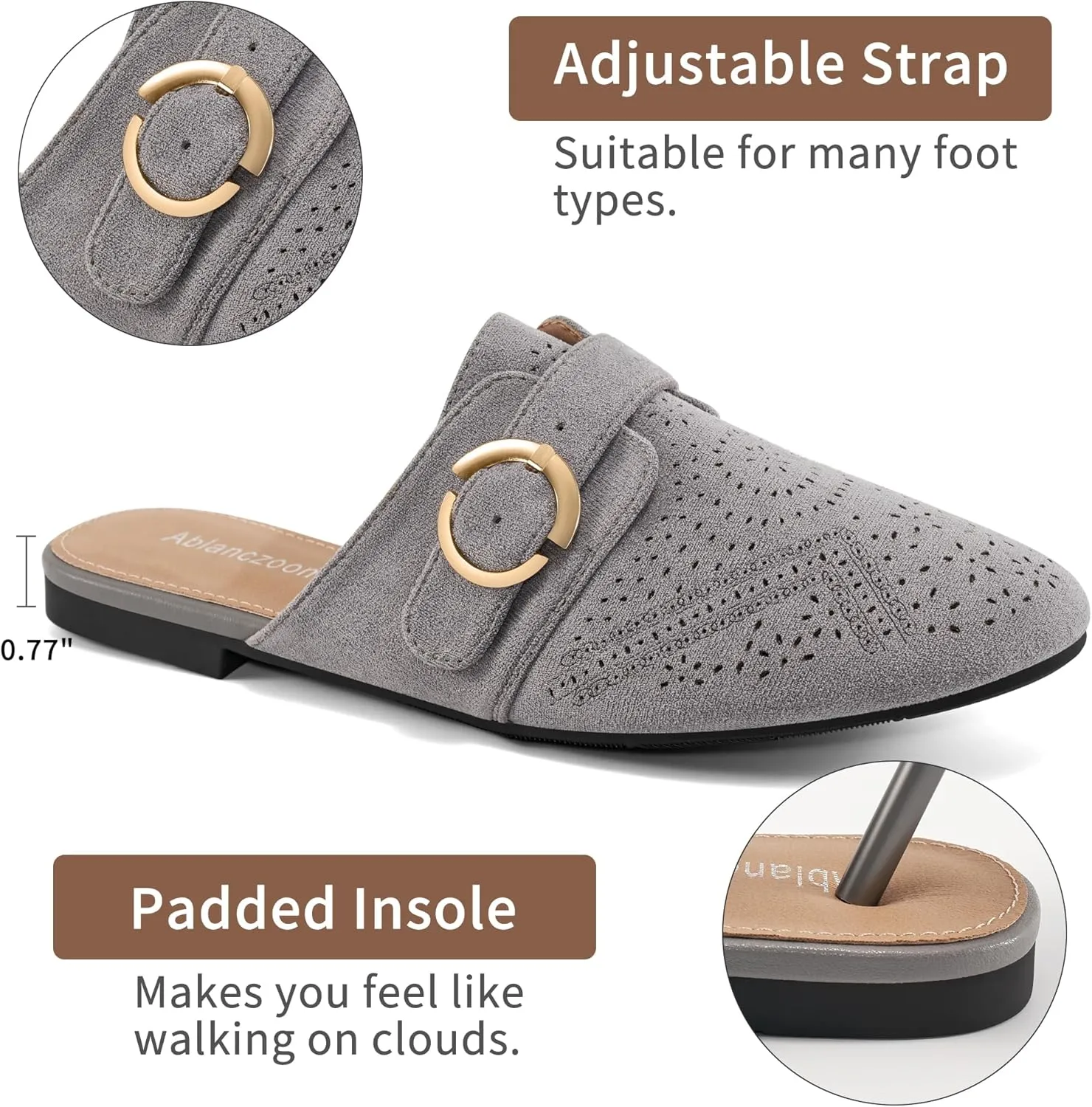 Ablanczoom Mules for Women Flat Shoes: Comfortable Slip On Suede Dressy Buckle Closed Toe Backless Womens Mule 2025