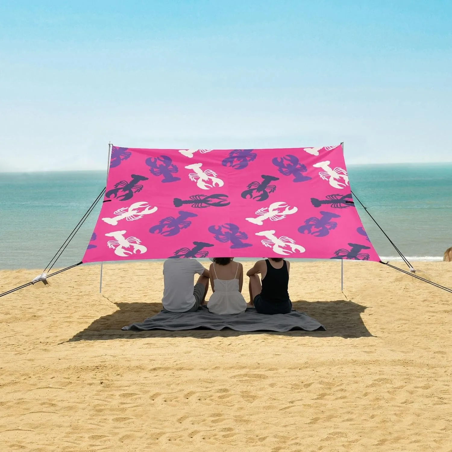 Abstract Lobsters Silhouettes Beach Camping Tent Sun Shelter for Whole Family, Beach Shade Canopy with UPF50  UV Protection,Easy Set Up and Carry,Outdoor Shade for Trips, Fishing, Backyard Fun