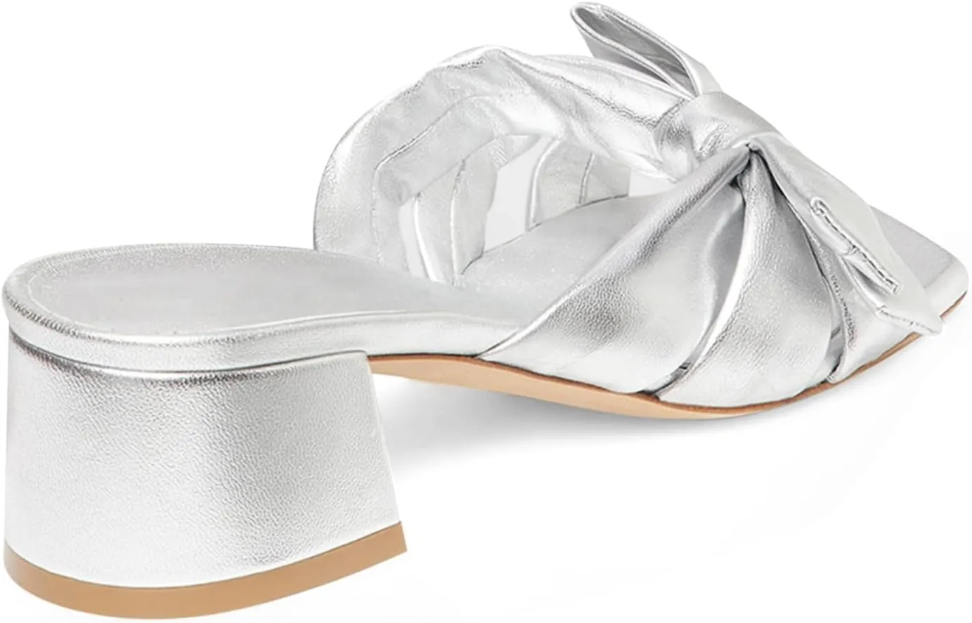 Adrizzlein Mules for Women Heels Bow Heels Mules Square Open Toe Chunky low Heel Sandals Slip On Summer Slides Dress Shoes