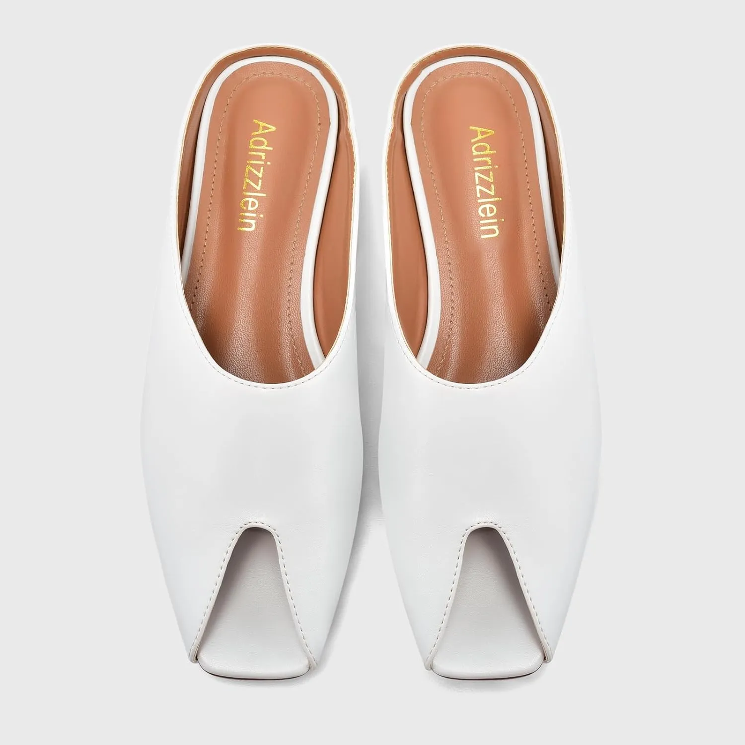 Adrizzlein Women's White Square Open Toe Mules, Size 7