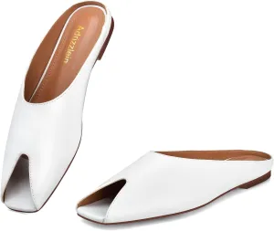 Adrizzlein Women's White Square Open Toe Mules, Size 7