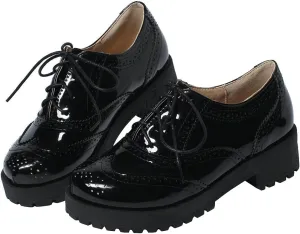 Agodor Women's Lace up Wingtip Oxford Shoes Chunky Heel Platform Vintage Round Toe Brogue Shoes