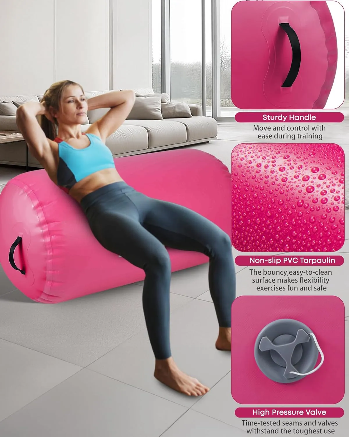 Air Barrel - Air Roller Gymnastics Barrel for Back Handspring Trainer, Air Track Tumble Mat with Pump for Gym Training/Yoga Balance Exercise/Cheerleading/Home and Outdoor Use