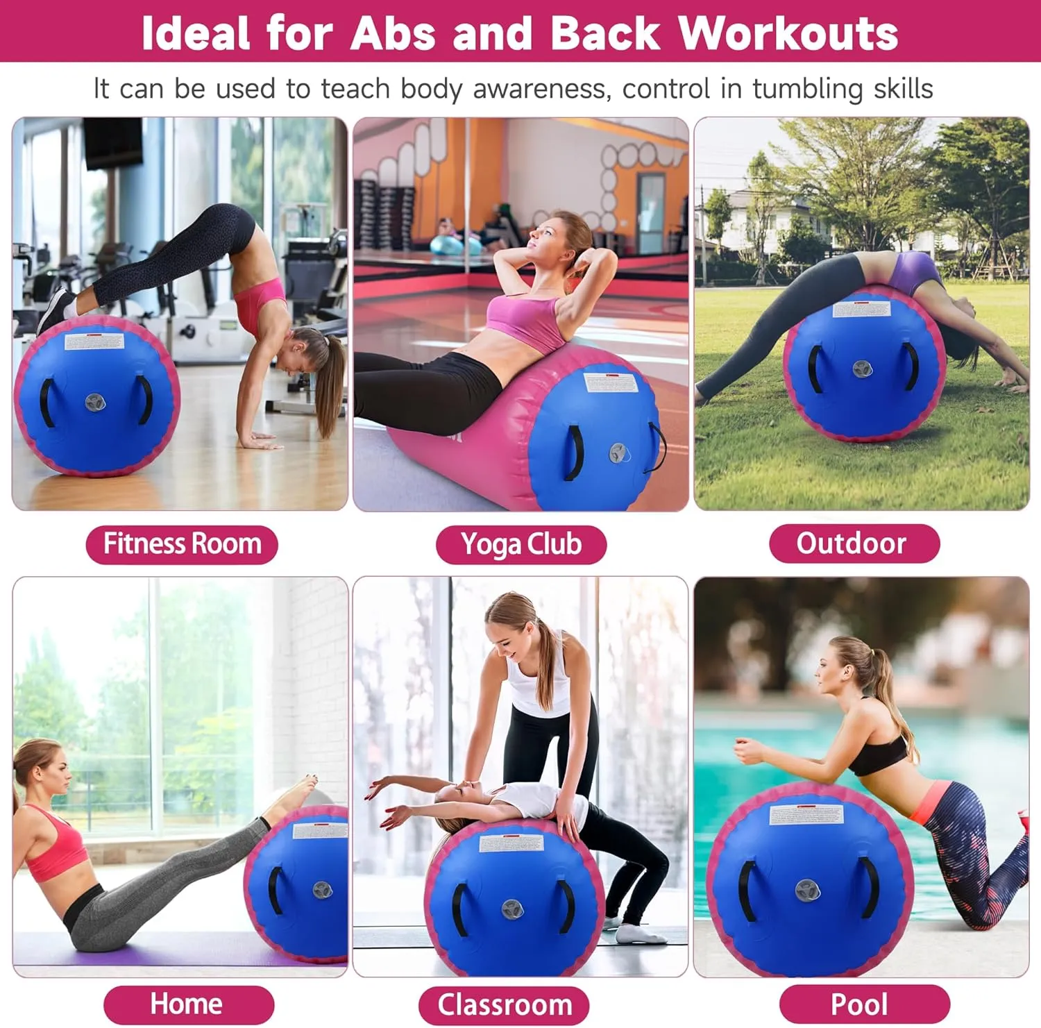 Air Barrel - Air Roller Gymnastics Barrel for Back Handspring Trainer, Air Track Tumble Mat with Pump for Gym Training/Yoga Balance Exercise/Cheerleading/Home and Outdoor Use