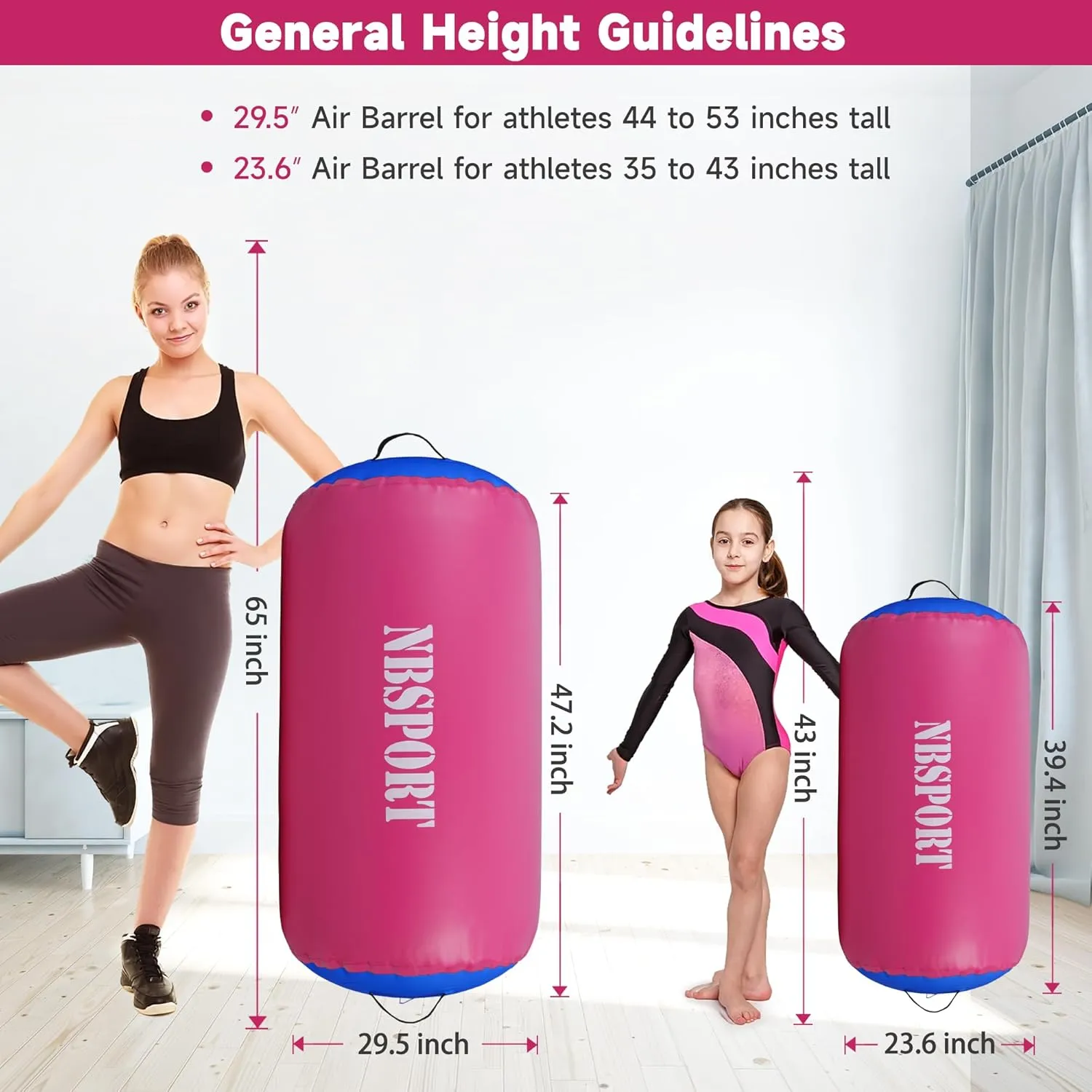 Air Barrel - Air Roller Gymnastics Barrel for Back Handspring Trainer, Air Track Tumble Mat with Pump for Gym Training/Yoga Balance Exercise/Cheerleading/Home and Outdoor Use
