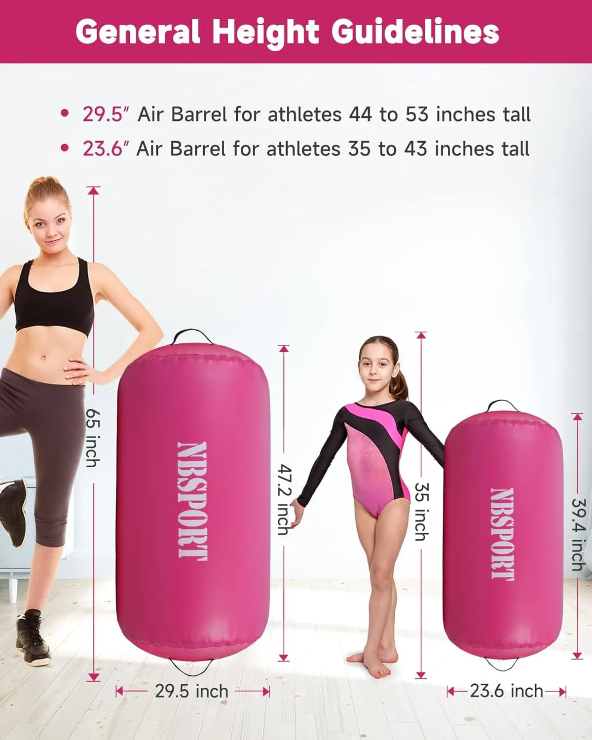 Air Barrel - Air Roller Gymnastics Barrel for Back Handspring Trainer, Air Track Tumble Mat with Pump for Gym Training/Yoga Balance Exercise/Cheerleading/Home and Outdoor Use