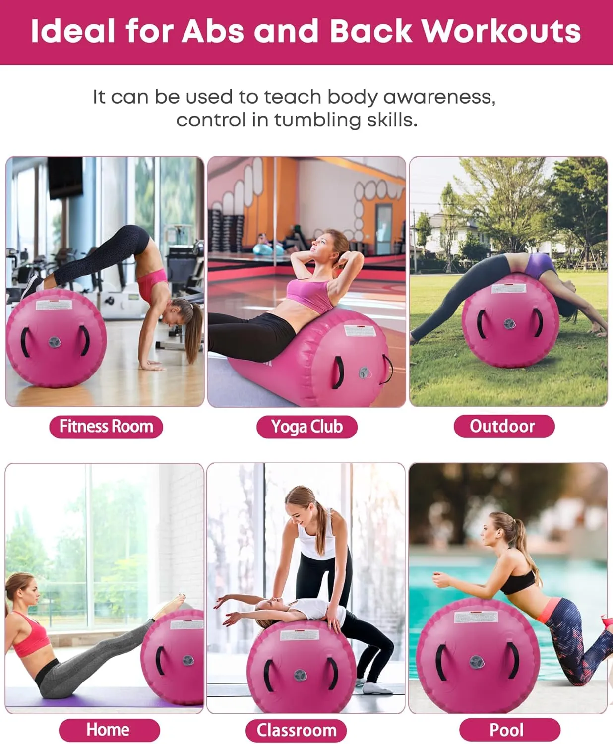 Air Barrel - Air Roller Gymnastics Barrel for Back Handspring Trainer, Air Track Tumble Mat with Pump for Gym Training/Yoga Balance Exercise/Cheerleading/Home and Outdoor Use