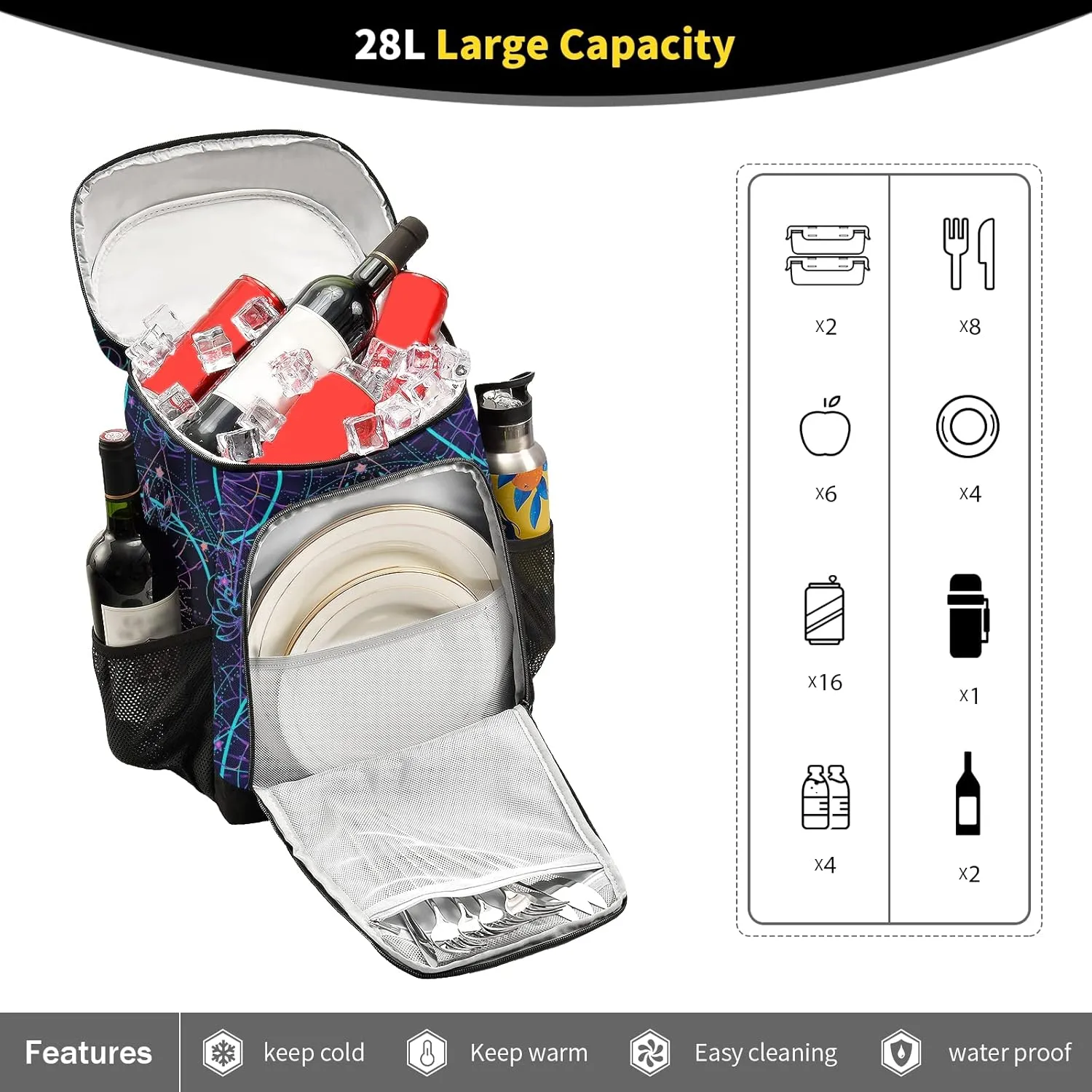 ALAZA Cooler Backpack Reusable Insulated Lunch Bag with Adjustable Shoulder Strap for Women Men Picnic Work College Hiking Camping Office Beach