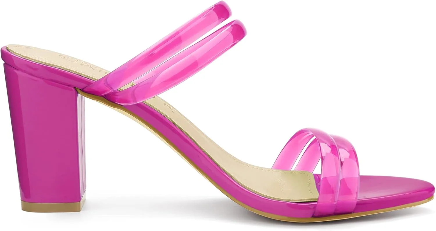 Allegra K Women's Clear Strappy Heel Slide Mule Block Heel Sandal