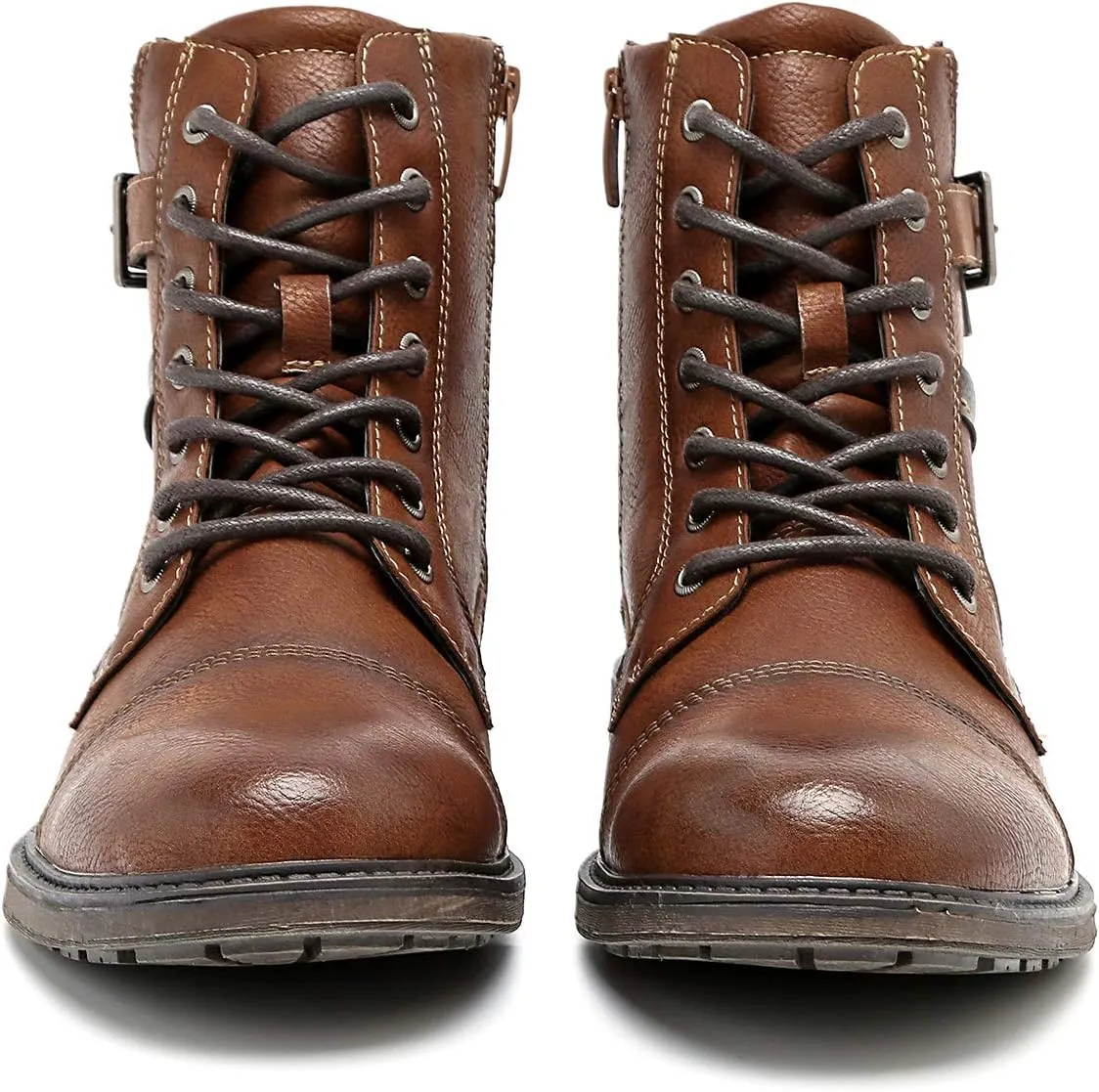 AMAPO Men Oxford Boots, Buckle Dress Boot, Casual Men Boots Lace-Up Side Zipper