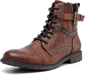AMAPO Men Oxford Boots, Buckle Dress Boot, Casual Men Boots Lace-Up Side Zipper