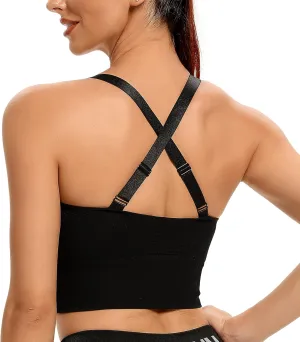 ANGOOL Strappy Sports Bras for Women - Medium Support Wirefree Yoga Bra Activewear