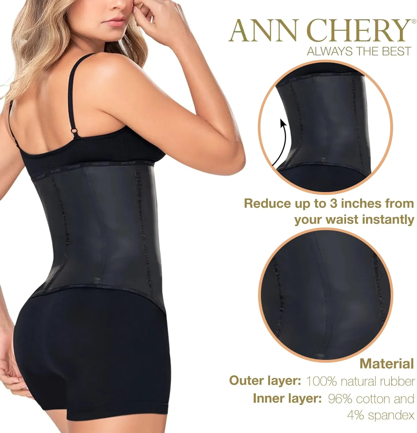 Ann Chery 2021 Latex Waist Trainer for Women |3 Hook Body Shaper|High Compression Colombian Waist Cincher |Daily & Sports Use