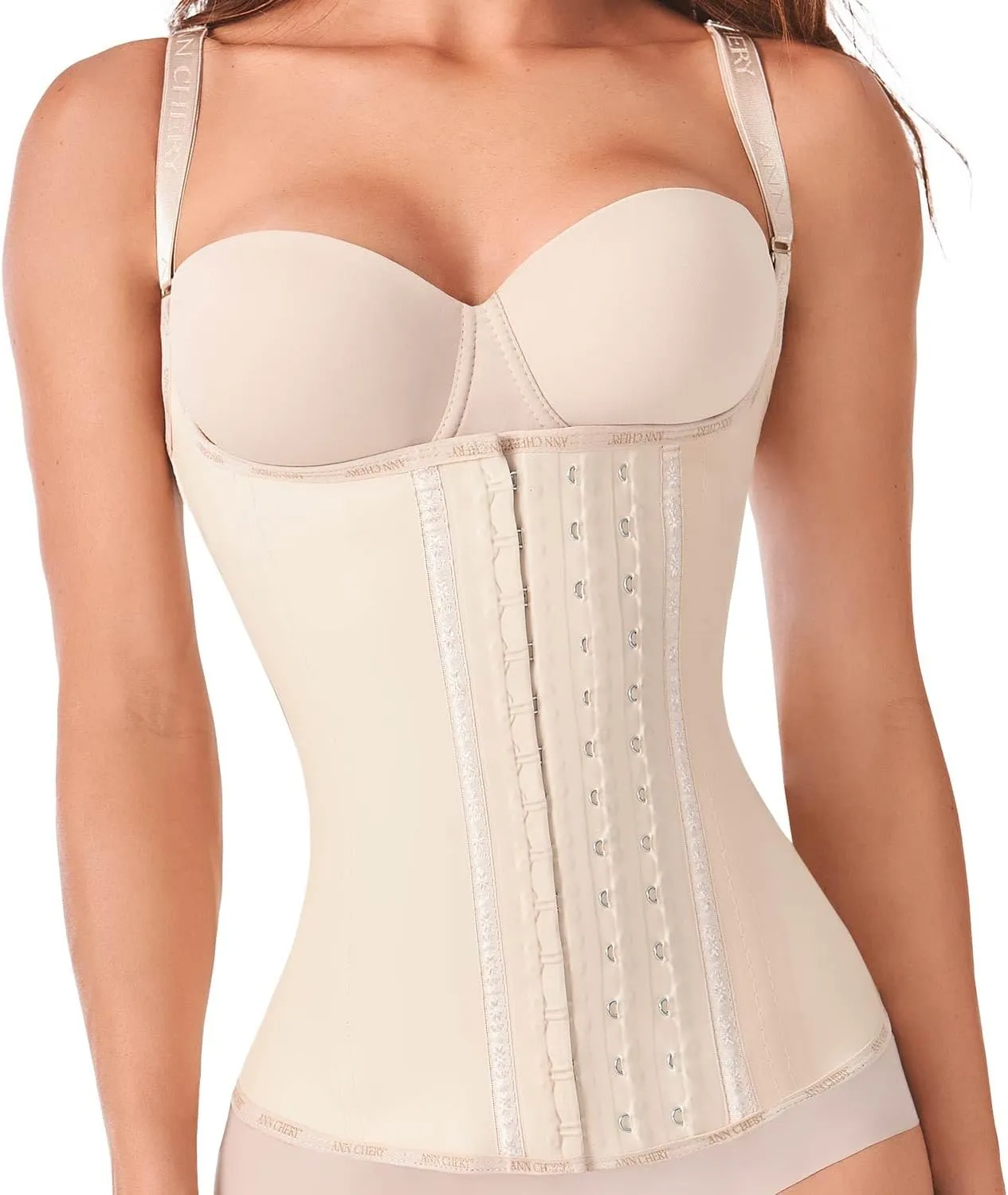 Ann Chery 2028 Corset Waist Trainer for Women | Colombian Semi Vest Cincher with Adjustable Straps | 3 Hook Latex Shaper