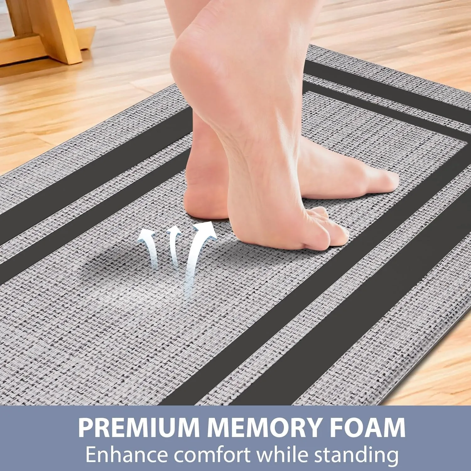 Anti Fatigue Kitchen Floor Mat 2 PCS, 1/2 Inch Thick Comfort Cushioned Standing Mat Set, Non Skid Kitchen Rugs and Mats Waterproof PVC Memory Kitchen Mats for Floor Sink Office Laundry, Black