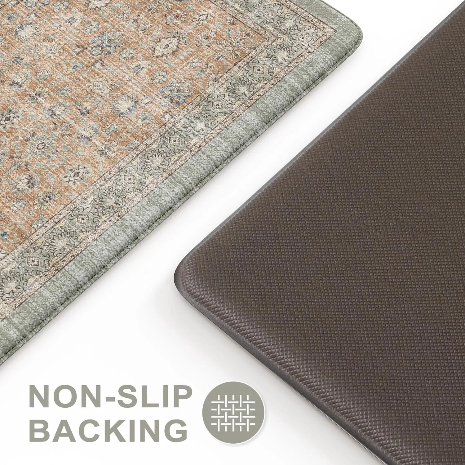 Anti Fatigue Kitchen Mats Set of 2, Distressed Non-Slip Waterproof Cushioned Kitchen Rugs Runner,Ergonomic Comfort Foam Standing Mat for Office,Laundry Room,Sink,Counter(Tan)
