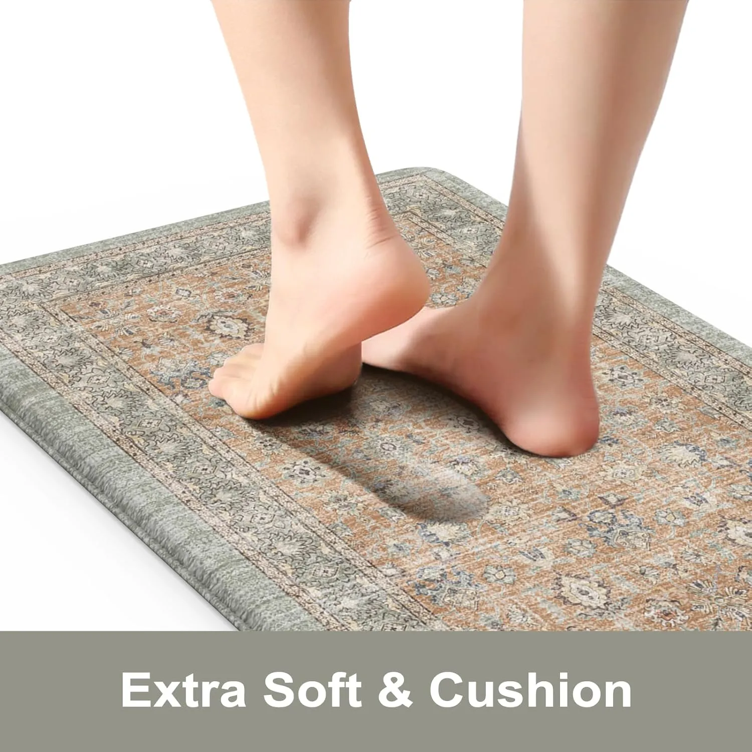 Anti Fatigue Kitchen Mats Set of 2, Distressed Non-Slip Waterproof Cushioned Kitchen Rugs Runner,Ergonomic Comfort Foam Standing Mat for Office,Laundry Room,Sink,Counter(Tan)