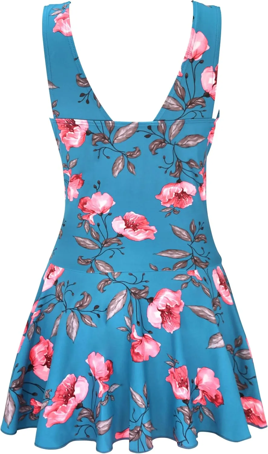 AONTUS Plus Size Hawaiin Swimsuits for Women Swimwear Long Torso Tummy Control Swimdress