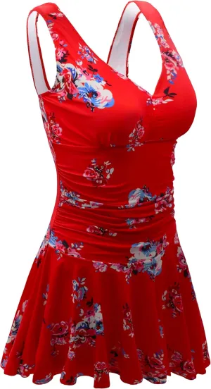 AONTUS Plus Size Hawaiin Swimsuits for Women Swimwear Long Torso Tummy Control Swimdress