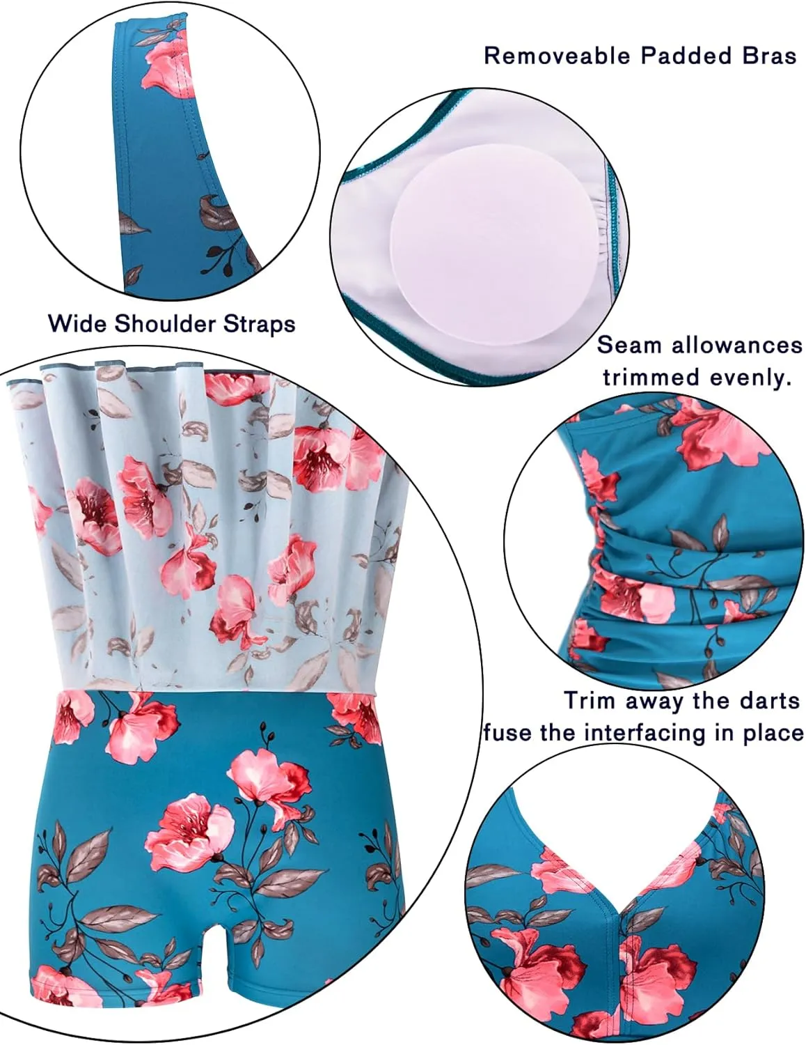 AONTUS Plus Size Hawaiin Swimsuits for Women Swimwear Long Torso Tummy Control Swimdress