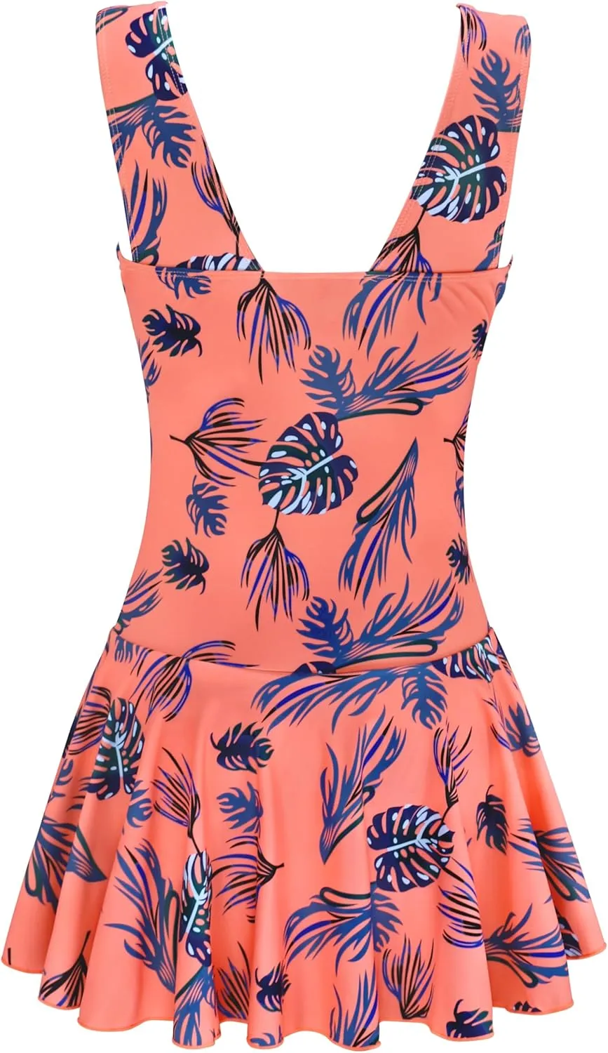 AONTUS Plus Size Hawaiin Swimsuits for Women Swimwear Long Torso Tummy Control Swimdress
